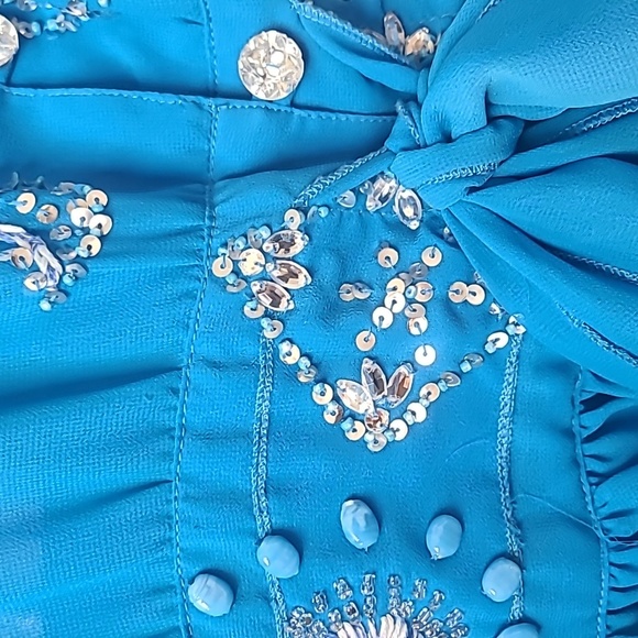 AS HRO Blue Marine Sheer Blouse Rhinestone Buttons & Accents, Small Ruffle, XL - Picture 10 of 11
